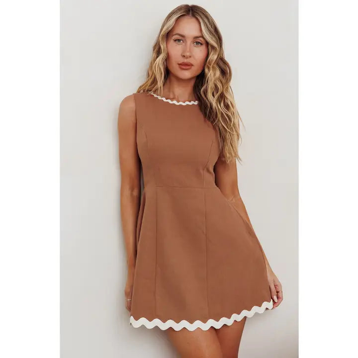 Sleeveless Zig Zag Trim Mini Dress