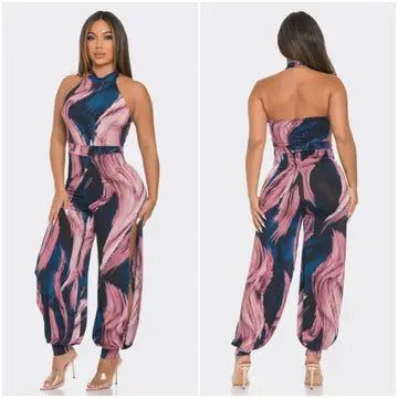 Side Open Print Jumpsuit
