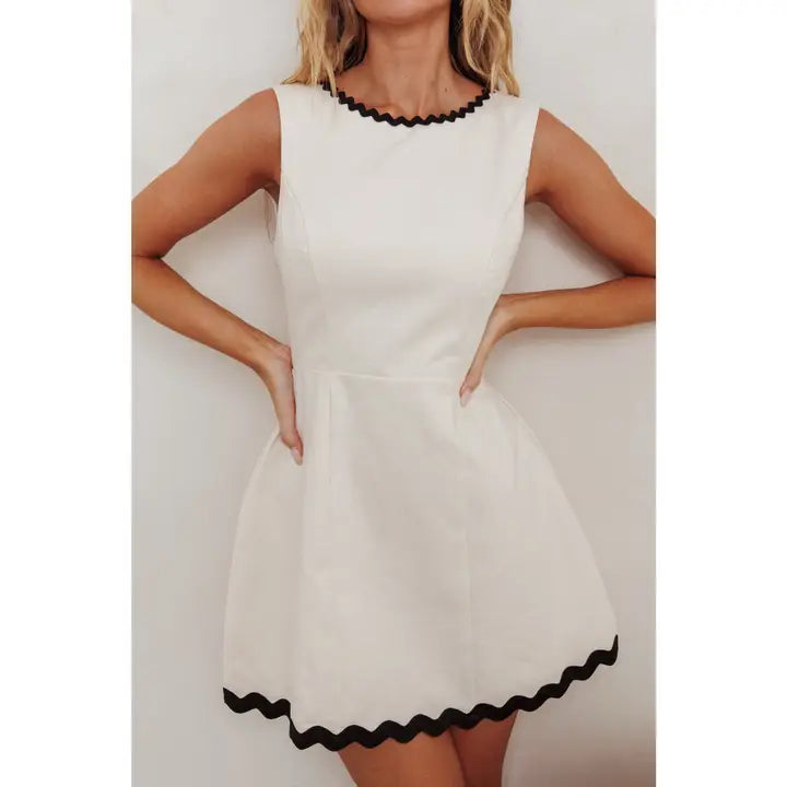 Sleeveless Zig Zag Trim Mini Dress