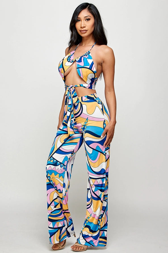 Fucci Printed Halter Top and Pant Set