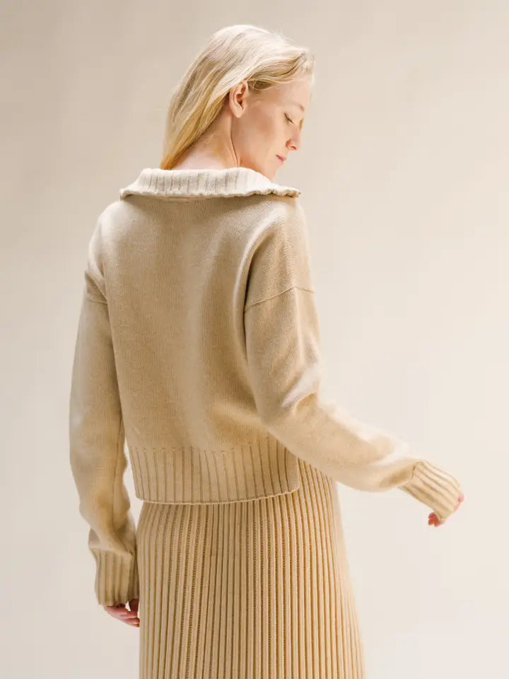 Maglione Corto A Collo Alto Con Zip in Misto Cashmere