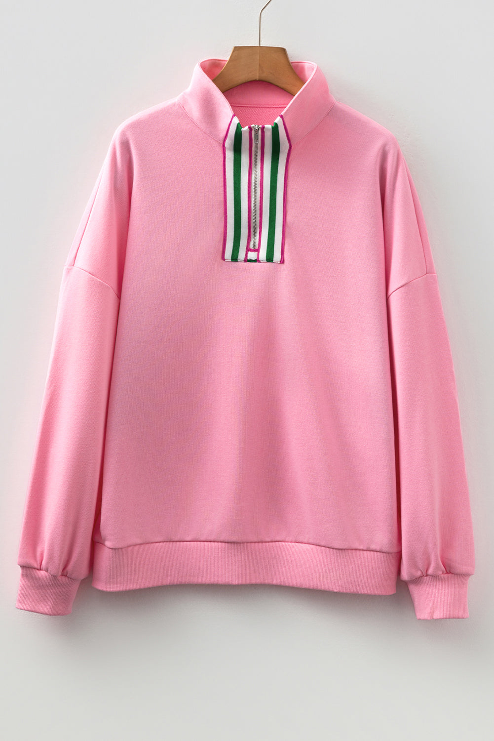 Vineyard Green Pop of Color Collared Patchwork Pullover Sweatshirt