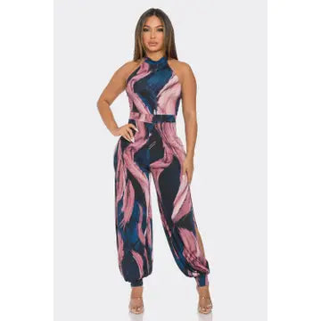 Side Open Print Jumpsuit