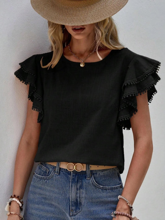 Casual Loose Shirt Ruffle Short Sleeve Top