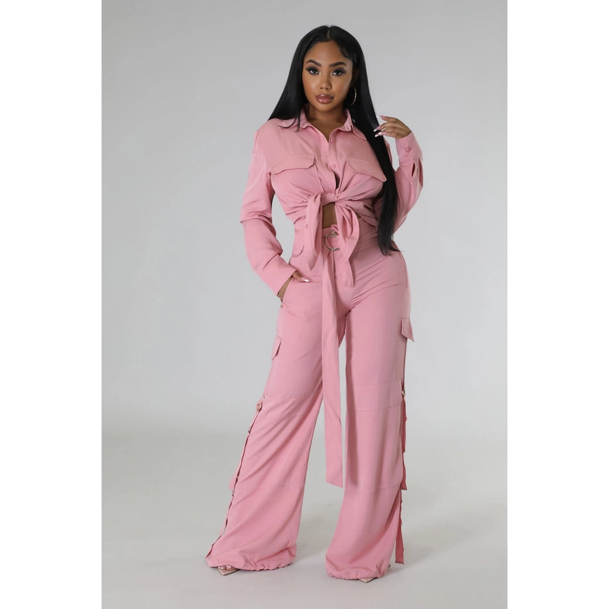 Solid Two Piece Sets Crop Top and Long Pants