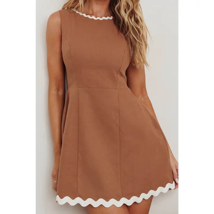 Sleeveless Zig Zag Trim Mini Dress