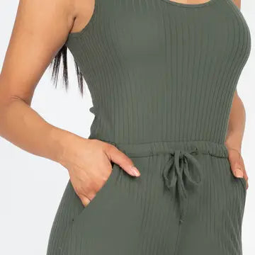 Ribbed Sleeveless Drawstring Jumpsuit
