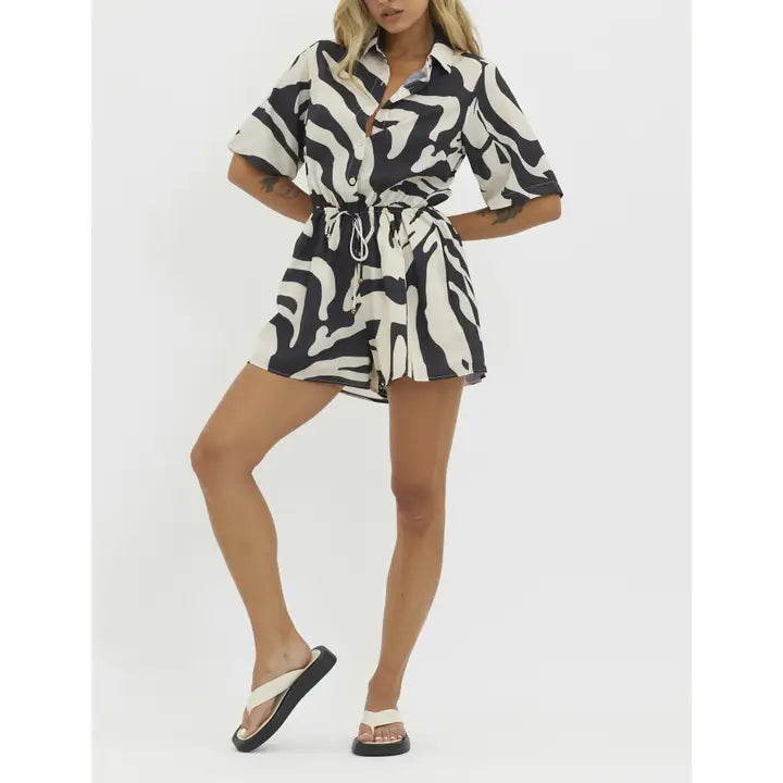 Short Sleeve Zebra Print Romper