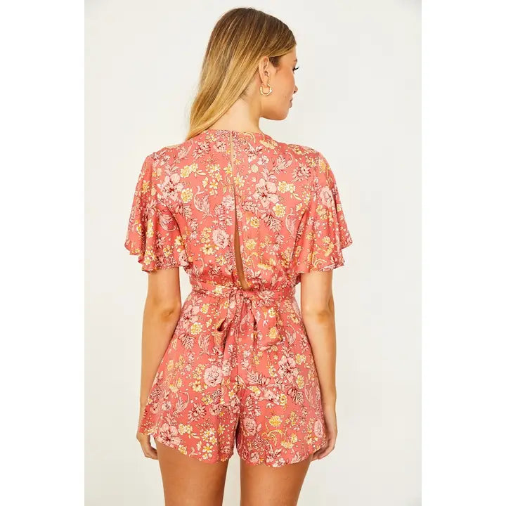 Floral Flutter Sleeved Mini Romper