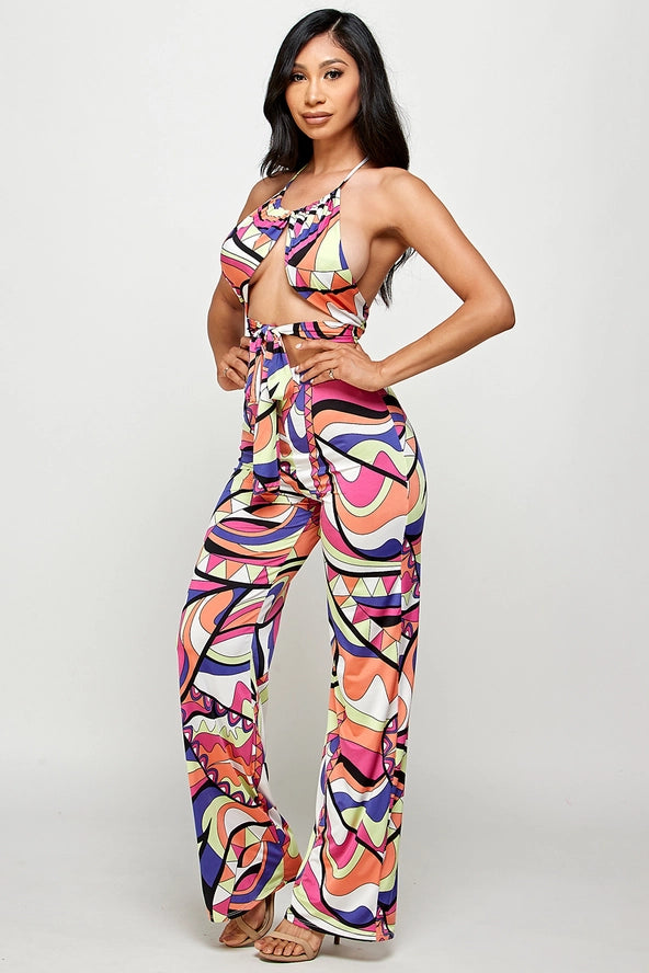 Fucci Printed Halter Top and Pant Set
