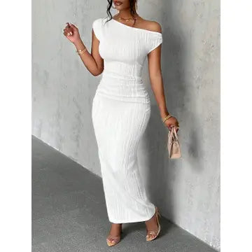 Textured Single Shoulder Maxi Dress