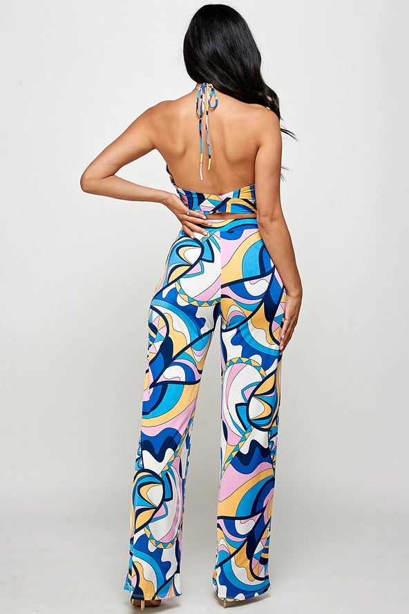 Fucci Printed Halter Top and Pant Set