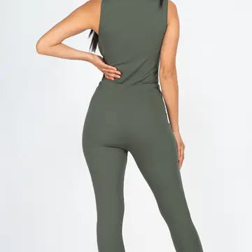 Ribbed Sleeveless Drawstring Jumpsuit
