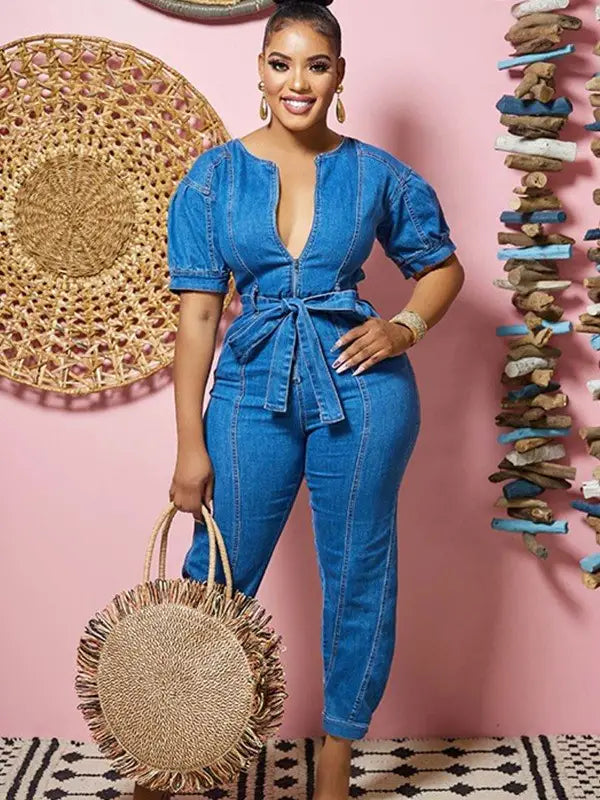 Chic V-Neck Lace-Up Fashion Jumpsuit