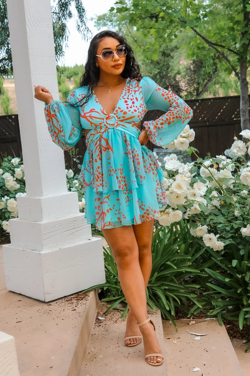 Angel Ruffle Cut-Out Mini Dress