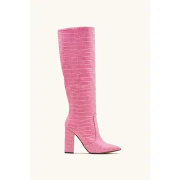 Women's Block Heel Knee High Croc Effect Long Boot