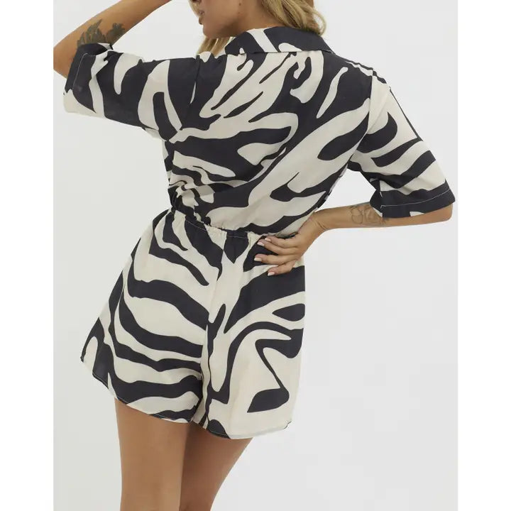 Short Sleeve Zebra Print Romper
