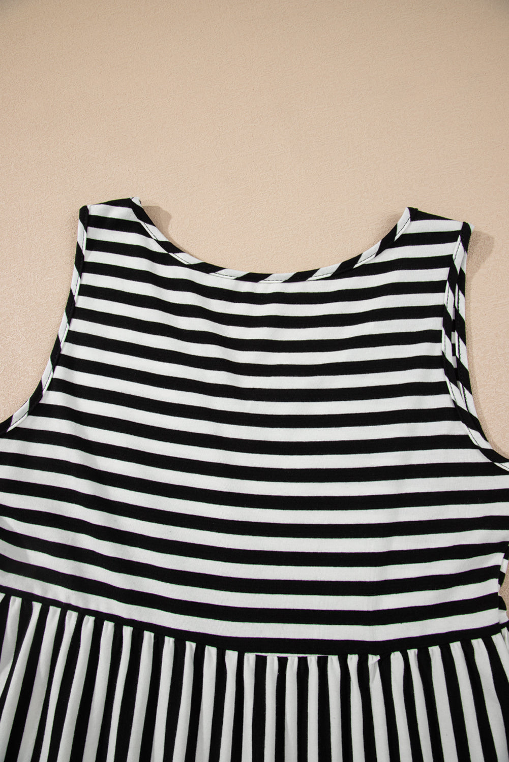 Sky Blue Striped U Neck Sleeveless Loose Fit Mini Dress