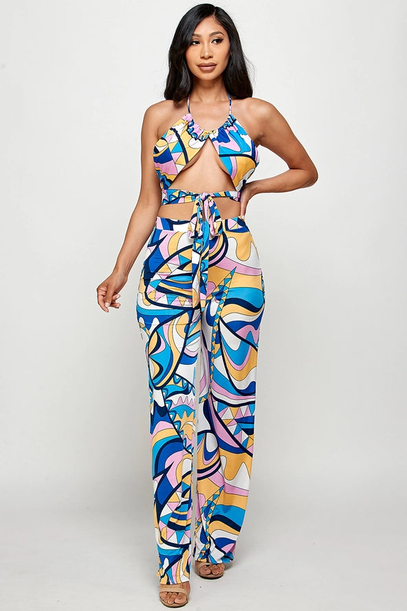 Fucci Printed Halter Top and Pant Set
