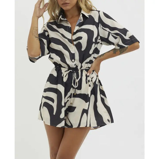 Short Sleeve Zebra Print Romper