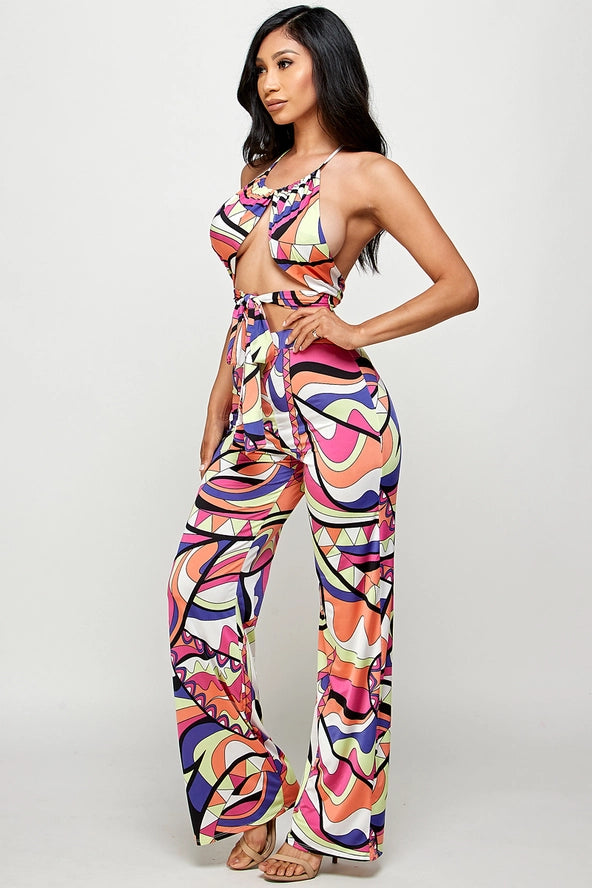 Fucci Printed Halter Top and Pant Set