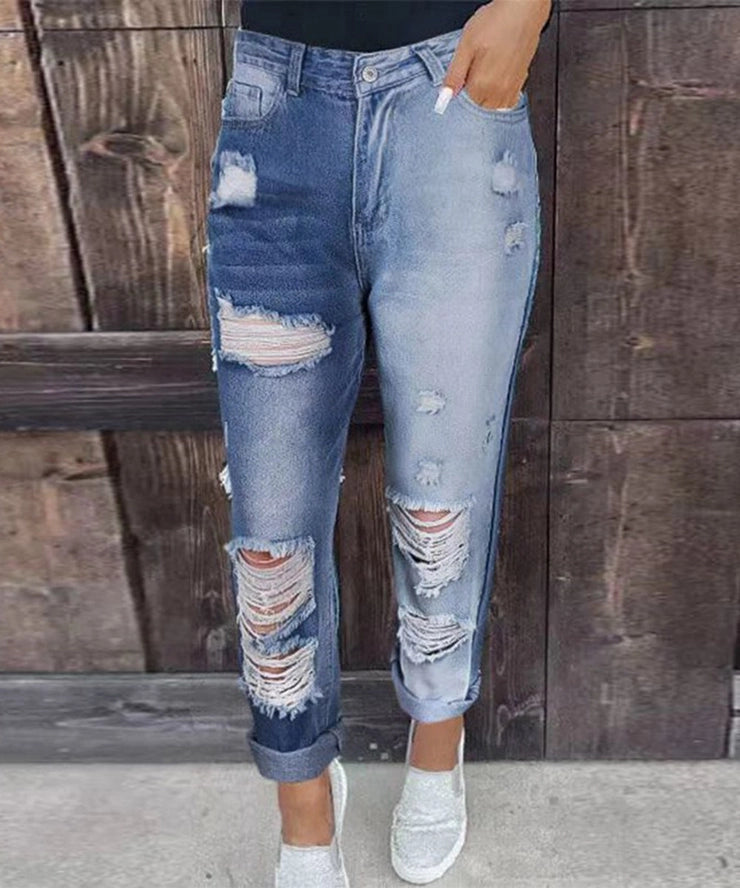 Stylish Gradient Ripped Straight Leg Jeans