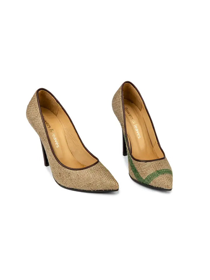 Coffee Burlap Pumps