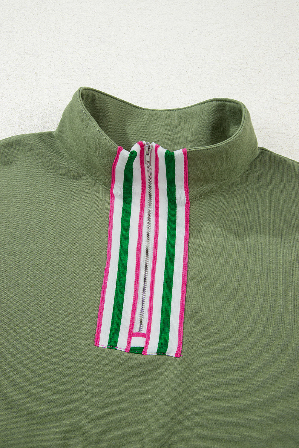 Vineyard Green Pop of Color Collared Patchwork Pullover Sweatshirt