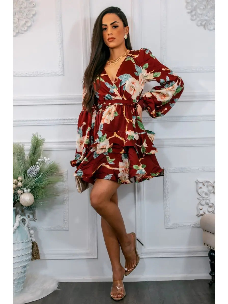Romantic Story Floral Ruffle Mini Dress