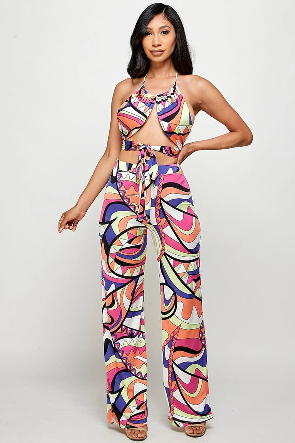 Fucci Printed Halter Top and Pant Set