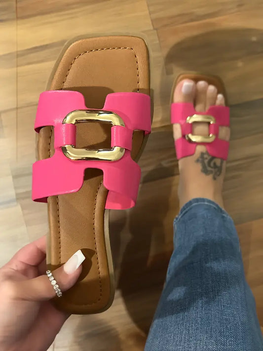 Metal Decor Cut Out Square Toe Slippers