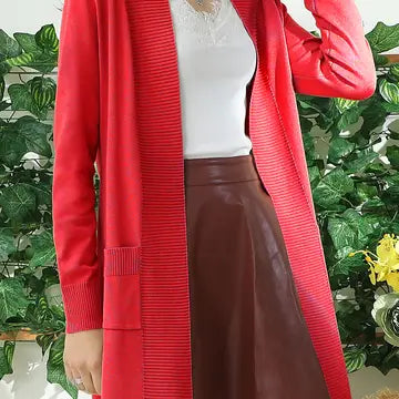 Long Sleeve Open Front Cardigan with Side Pockets