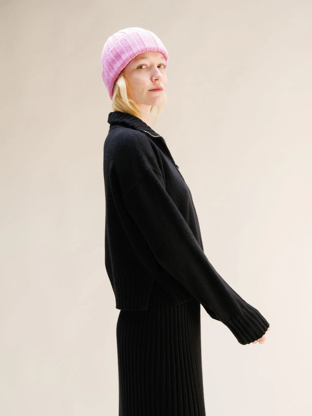 Maglione Corto A Collo Alto Con Zip in Misto Cashmere