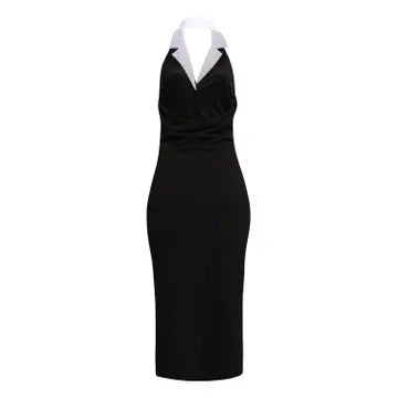 Contrast Collar Midi Dress