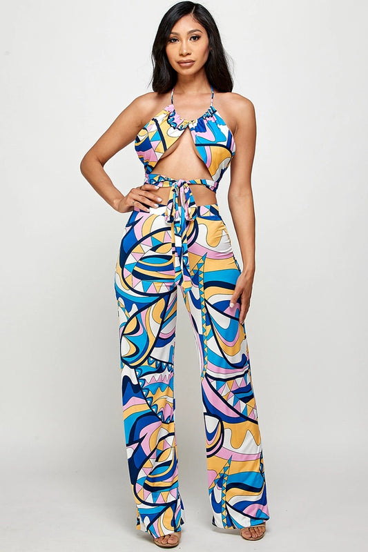Fucci Printed Halter Top and Pant Set