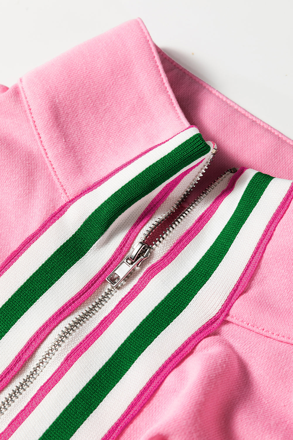 Vineyard Green Pop of Color Collared Patchwork Pullover Sweatshirt