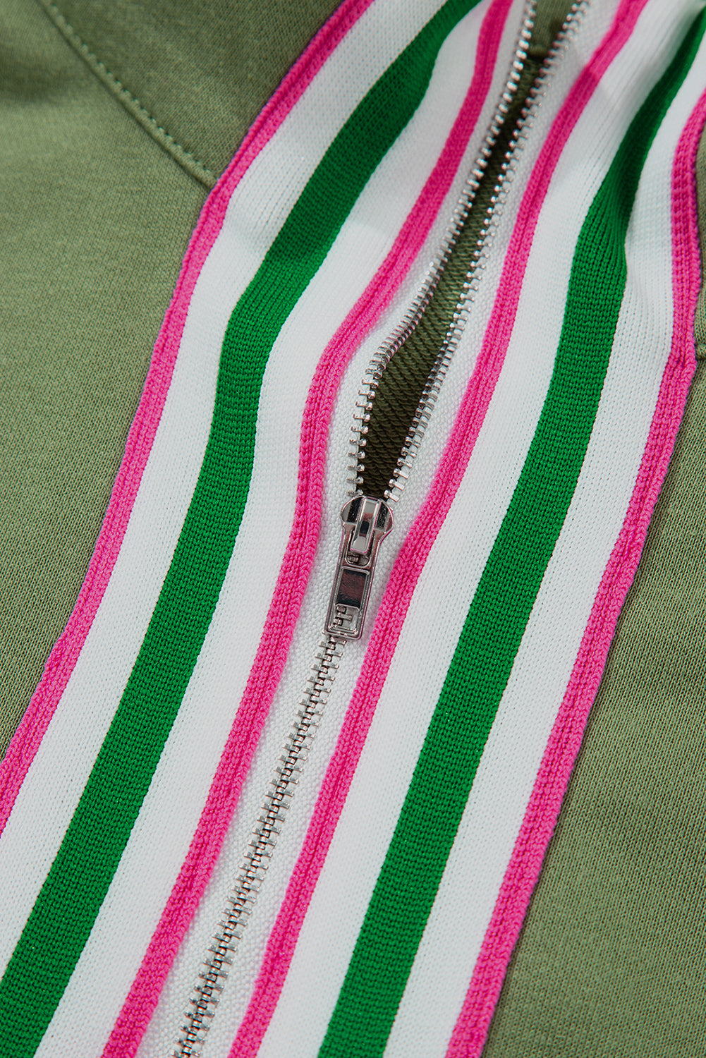 Vineyard Green Pop of Color Collared Patchwork Pullover Sweatshirt
