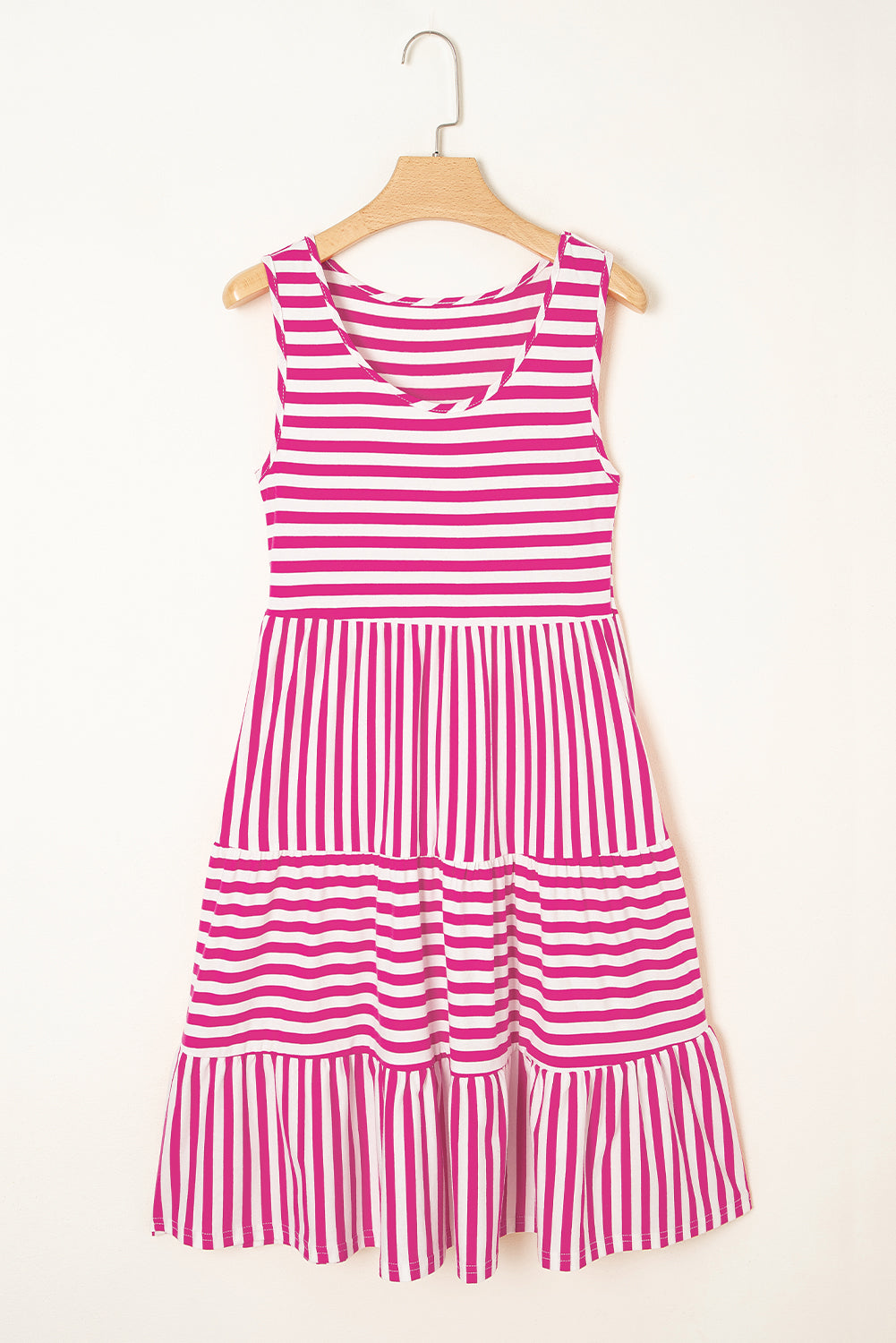Sky Blue Striped U Neck Sleeveless Loose Fit Mini Dress