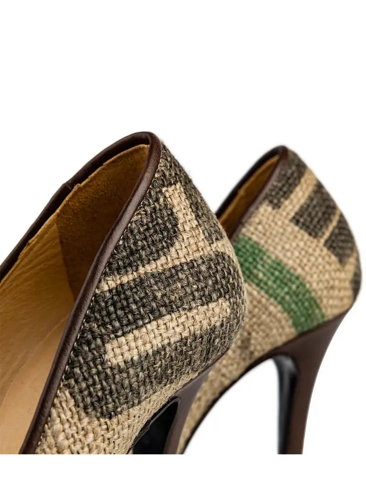 Coffee Burlap Pumps