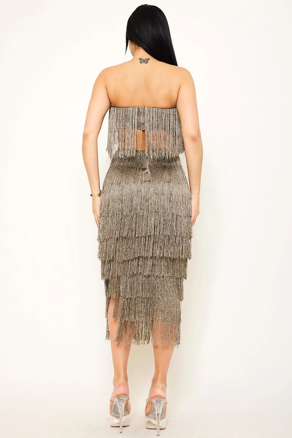 FRINGE TUBE TOP AND MIDI SKIRT SET