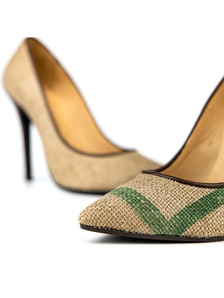 Coffee Burlap Pumps