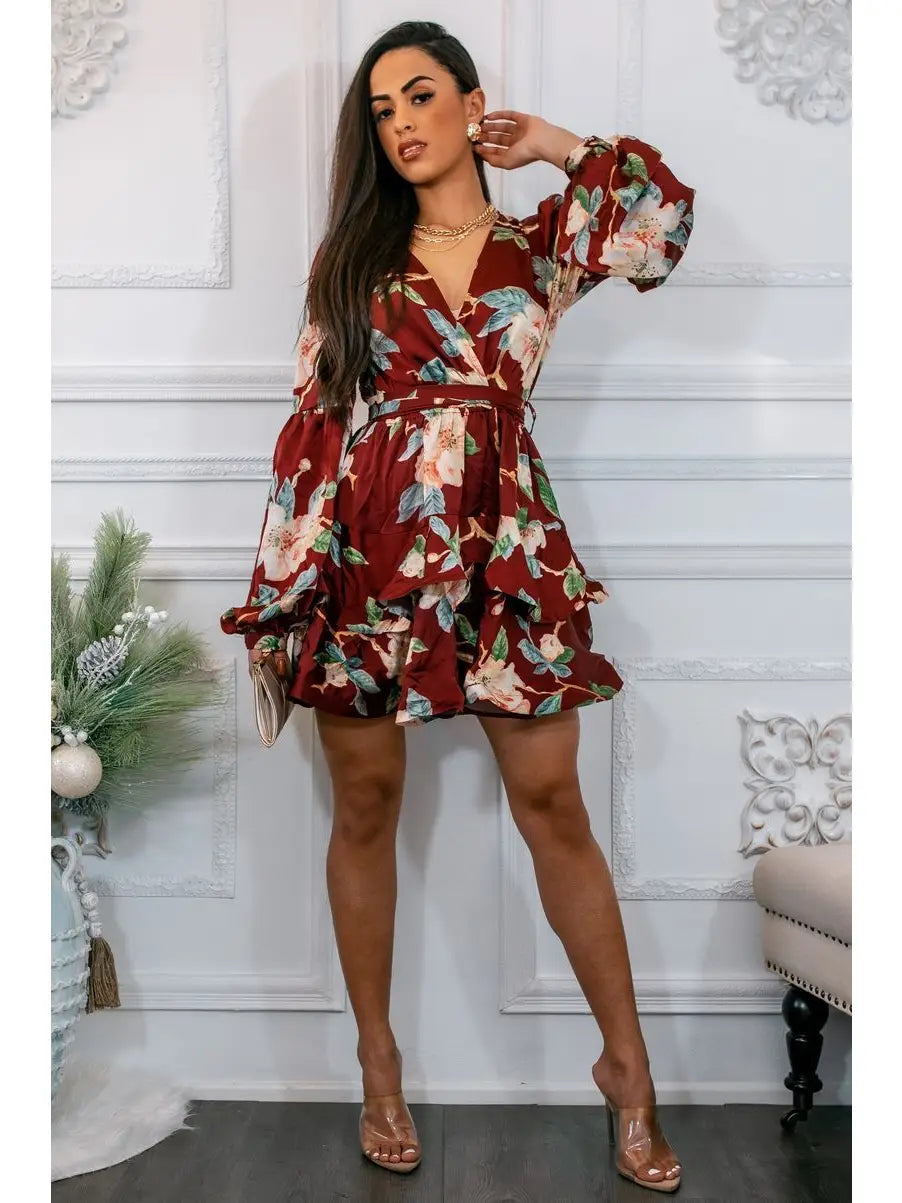 Romantic Story Floral Ruffle Mini Dress
