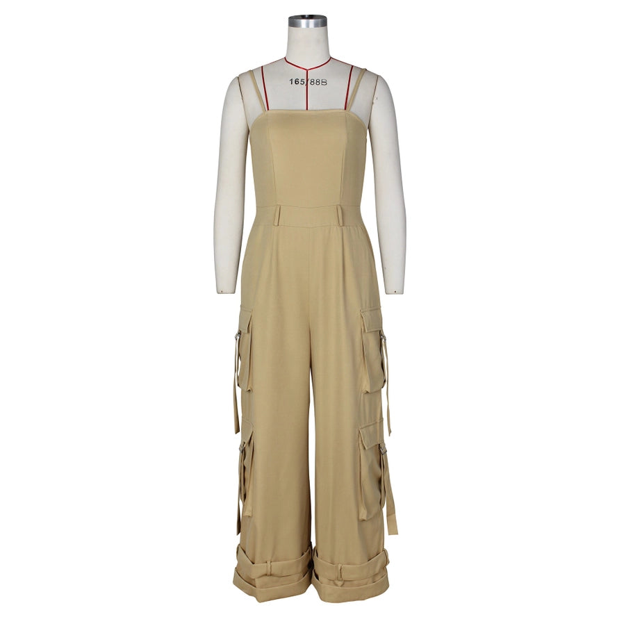 Stylish Bandeau Pocket Patchwork Wide-Leg Jumpsuit