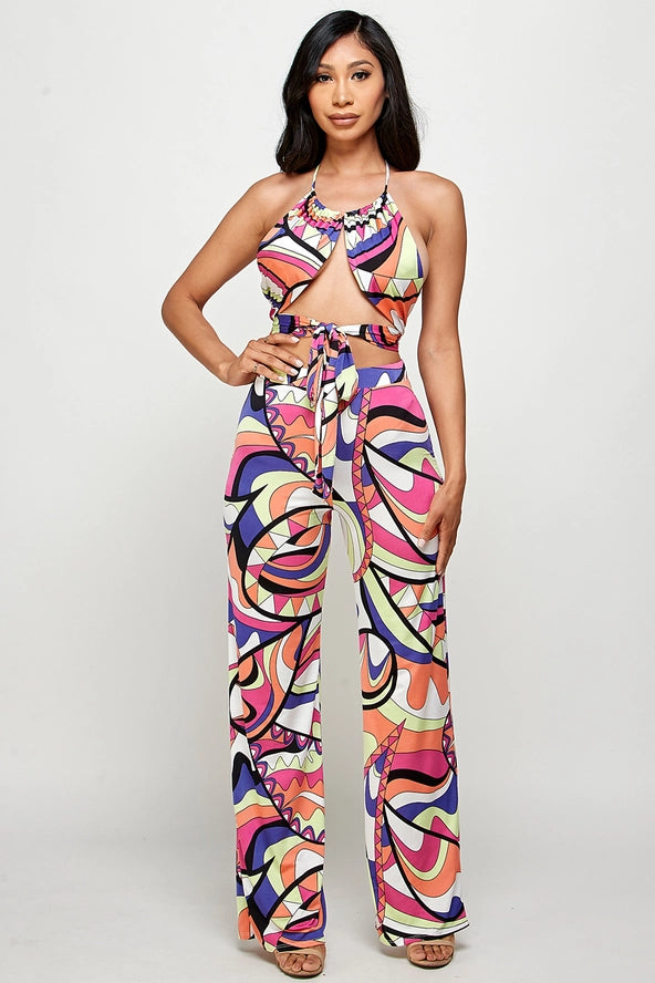 Fucci Printed Halter Top and Pant Set