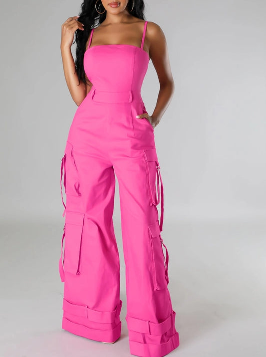 Stylish Bandeau Pocket Patchwork Wide-Leg Jumpsuit