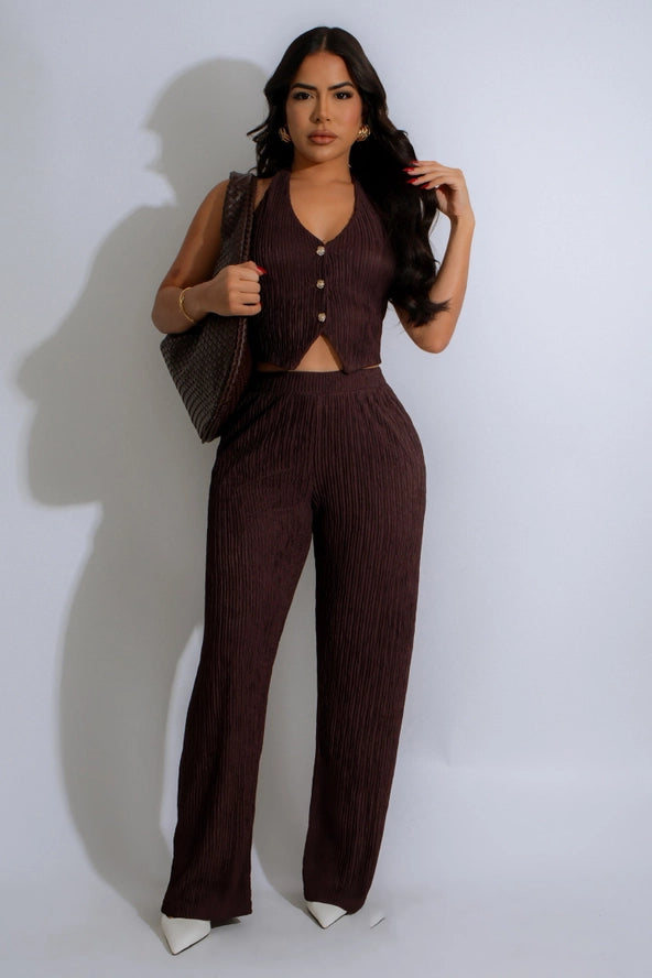 Textured Button Down Vest & Pants Set