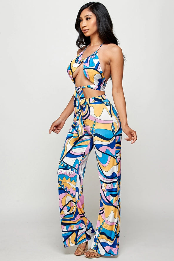 Fucci Printed Halter Top and Pant Set