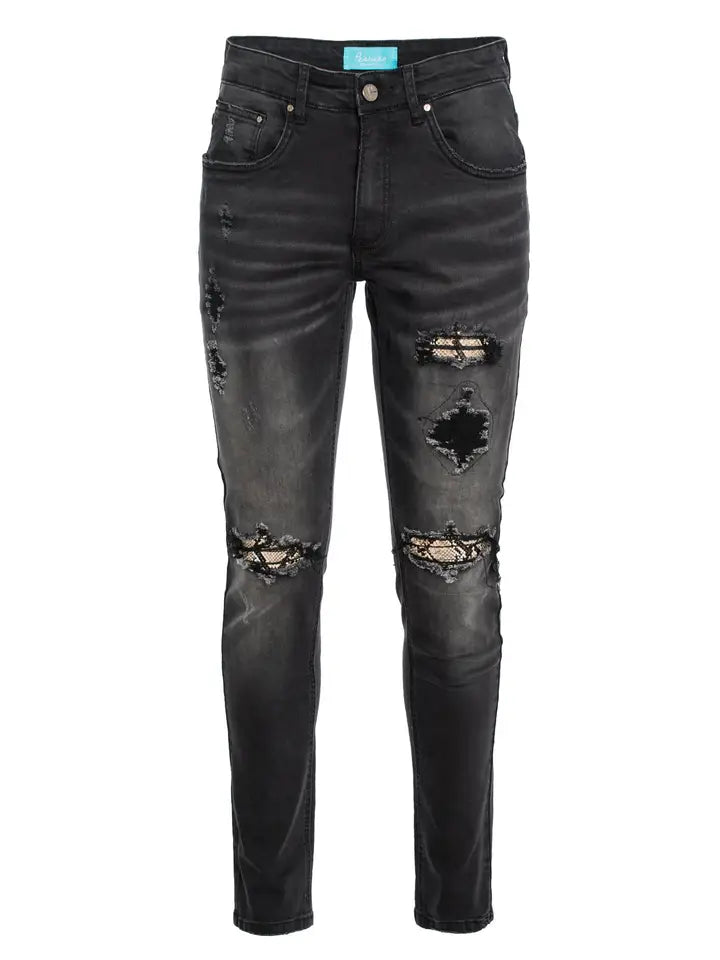 Black Skinny Jean with Python Patch