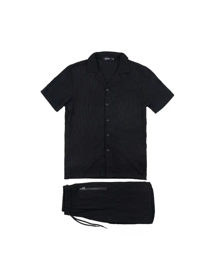Textured Fabric Shirt and Shorts Set