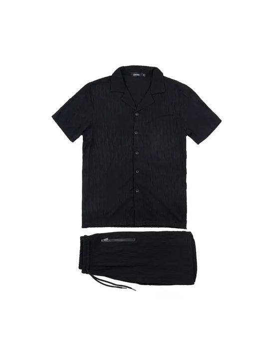 Textured Fabric Shirt and Shorts Set